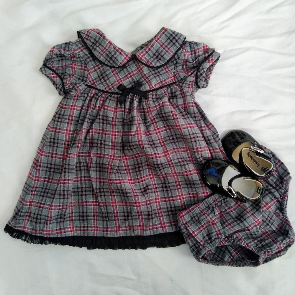 Nordstrom Baby plaid dress with black dress shoes